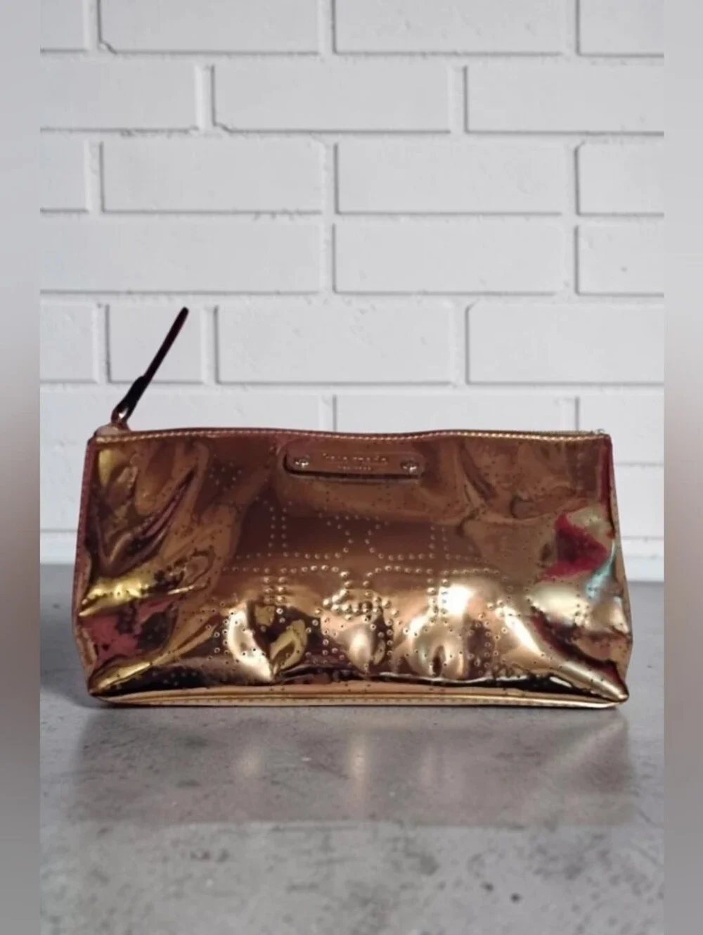 Kate Spade Little Shiloh Metro Spade Gold Shimmer Cosmetic Bag EUC